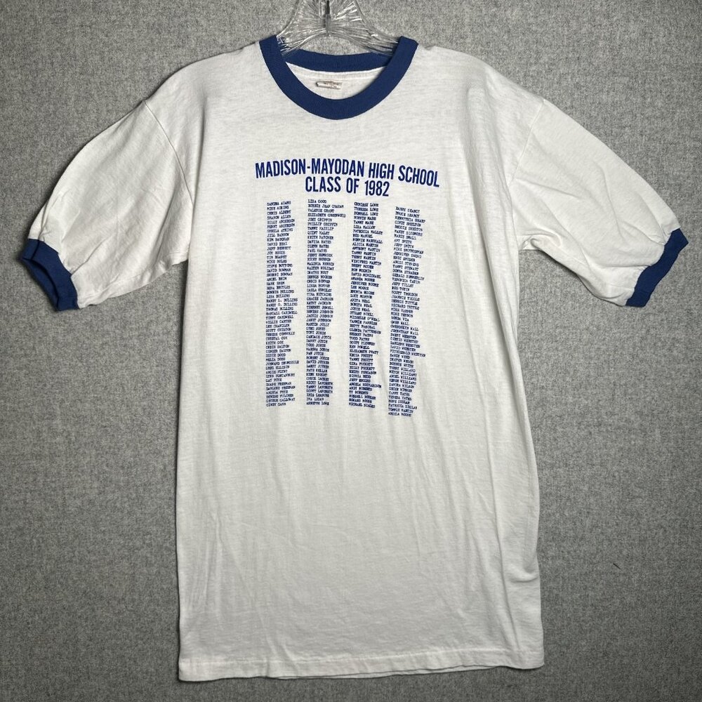 Vintage Huskee Mills T-Shirt Medium Madison Mayodan High School 1982 Single